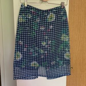 Lord & Taylor Navy Checkered Floral Pencil Skirt